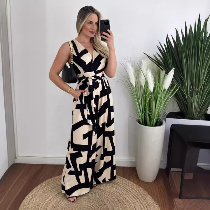 Women's jumpsuit with deep V-neckline and elegant waist Lune London