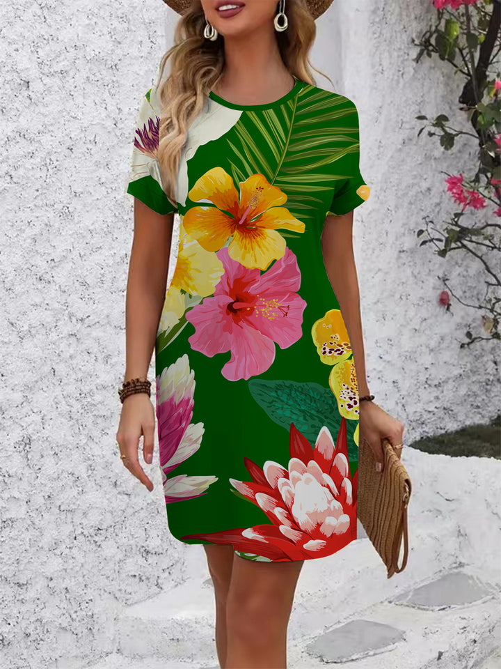 Women's casual T-shirt dress with colorful floral pattern and comfortable fit Lisslune