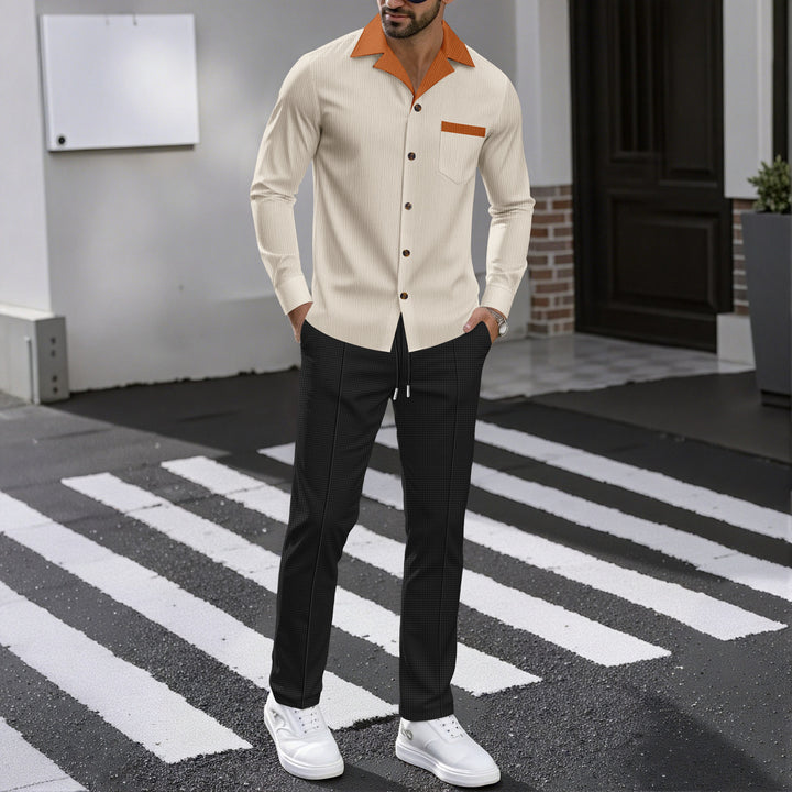 Men's luxury shirt in textured design with contrasting collar and practical breast pocket Lisslune