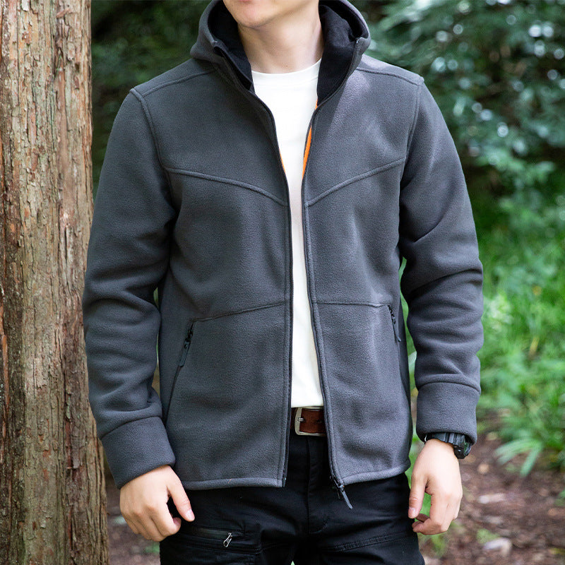 Men's Fleece Jacket with Practical Zipper and Hood Lisslune