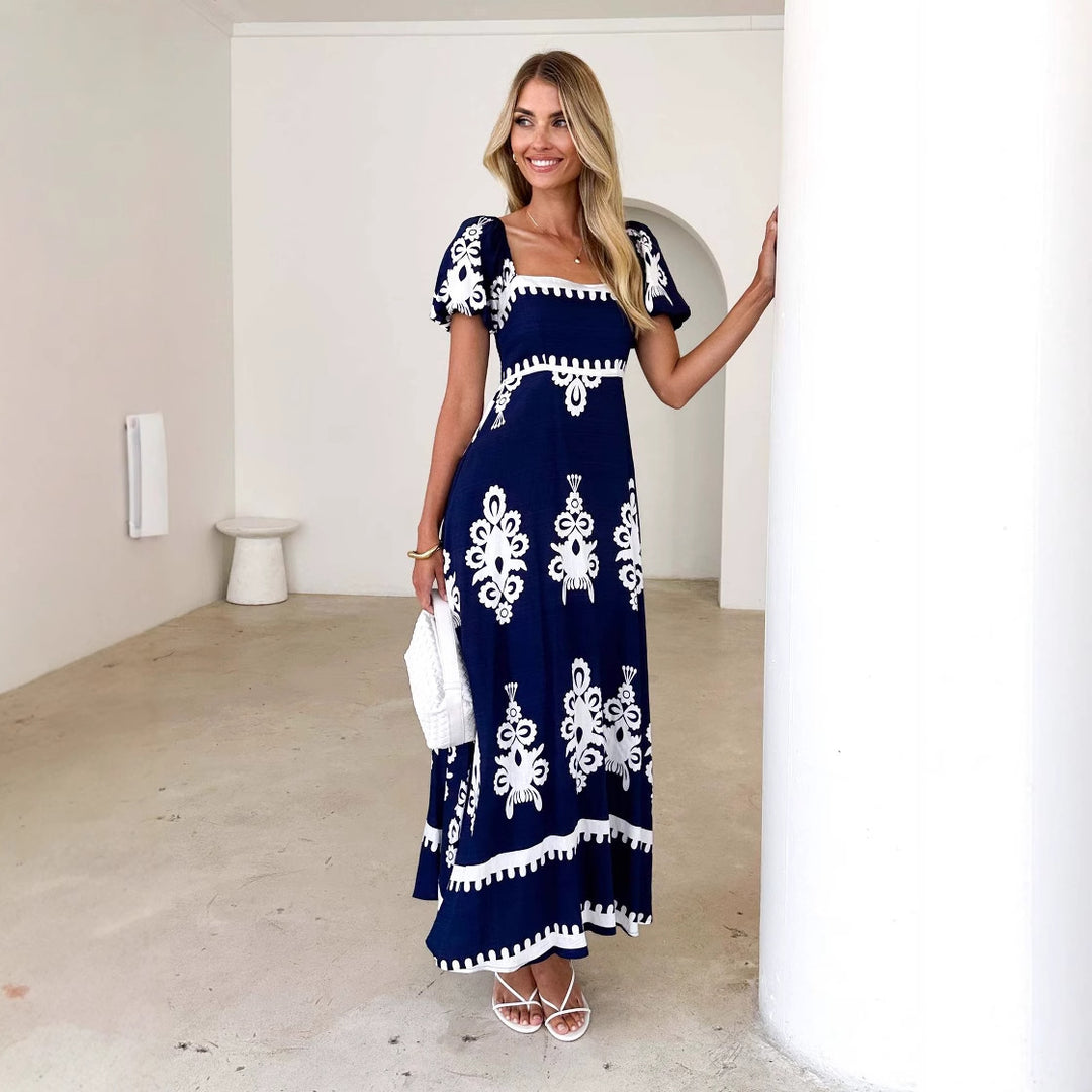Women's maxi dress with elegant ruffle details and floral pattern Lisslune