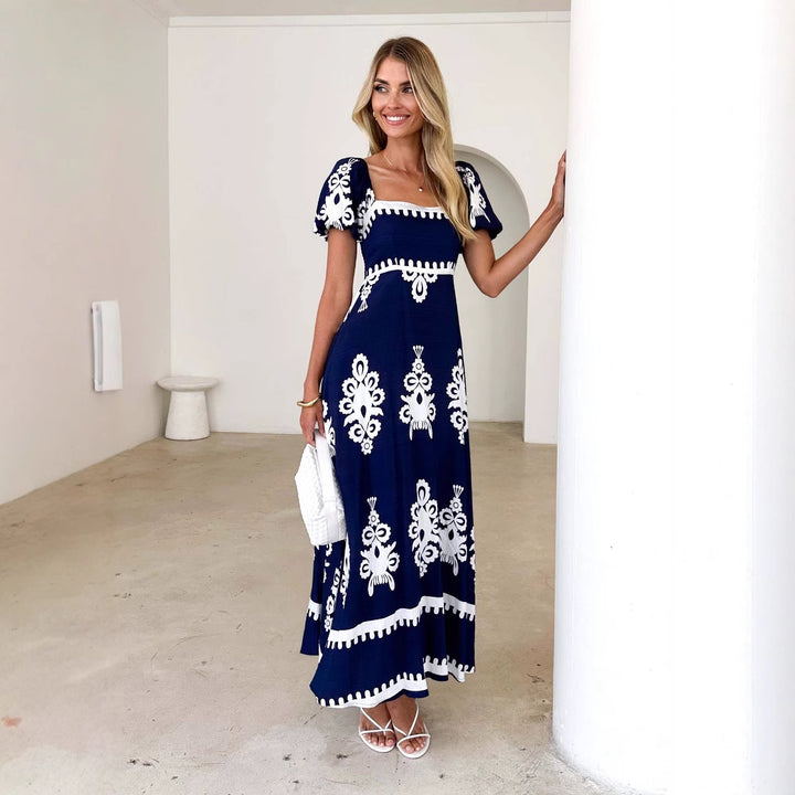 Women's maxi dress with elegant ruffle details and floral pattern Lisslune