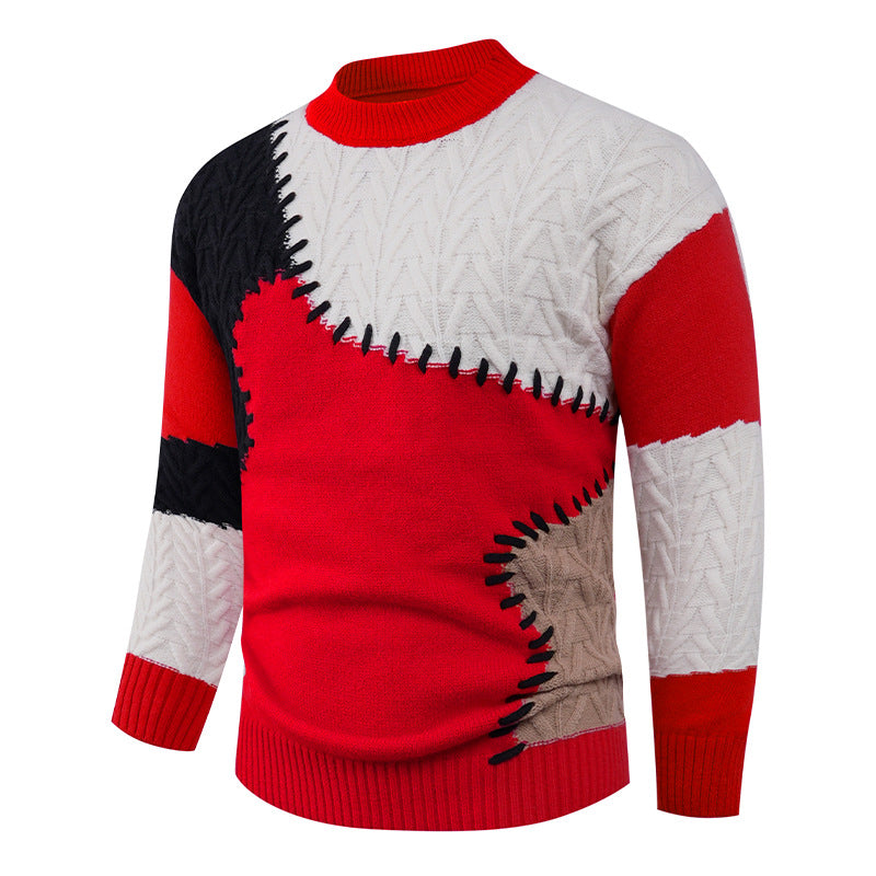 Men's Stylish Knit Sweater with Creative Patchwork Design Lisslune
