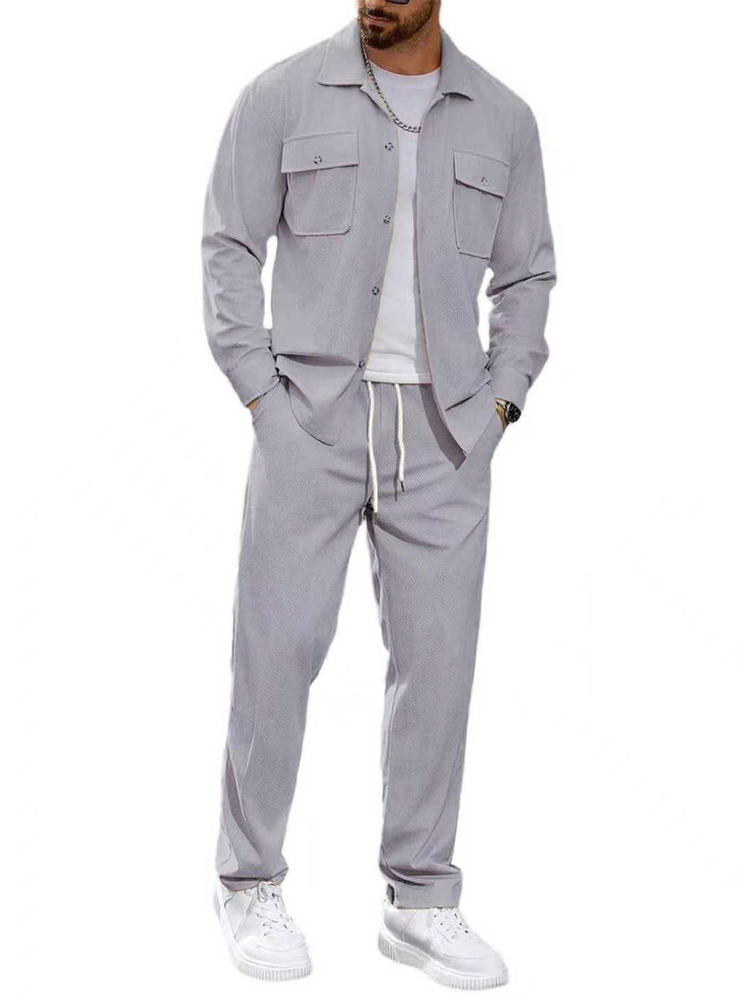Men's fashionable leisure suit with practical pockets and elastic waistband Lisslune