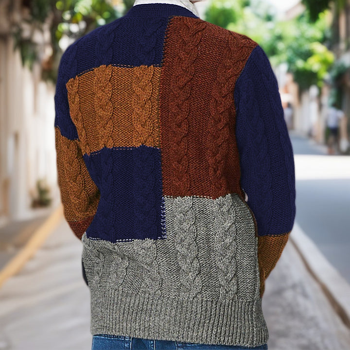 Men's cardigan with modern cable pattern and color-coordinated pockets Lisslune