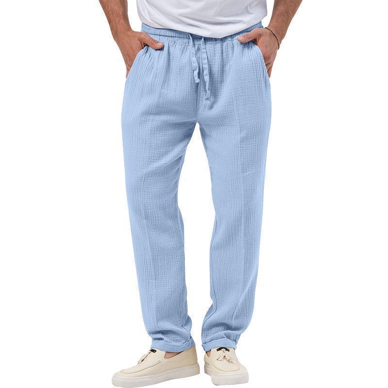 Men's casual linen pants with elastic waistband and practical side pockets Lisslune