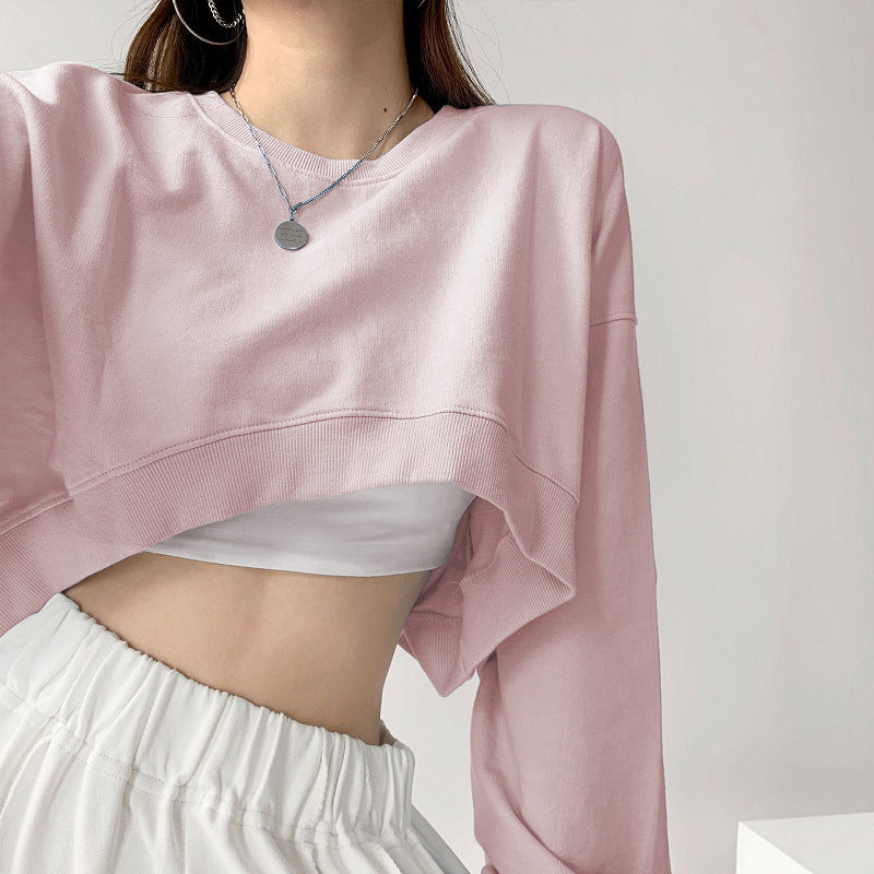 Women's Casual Crop Sweatshirt with Loose-Fitting Sleeves and Fashionable Cut