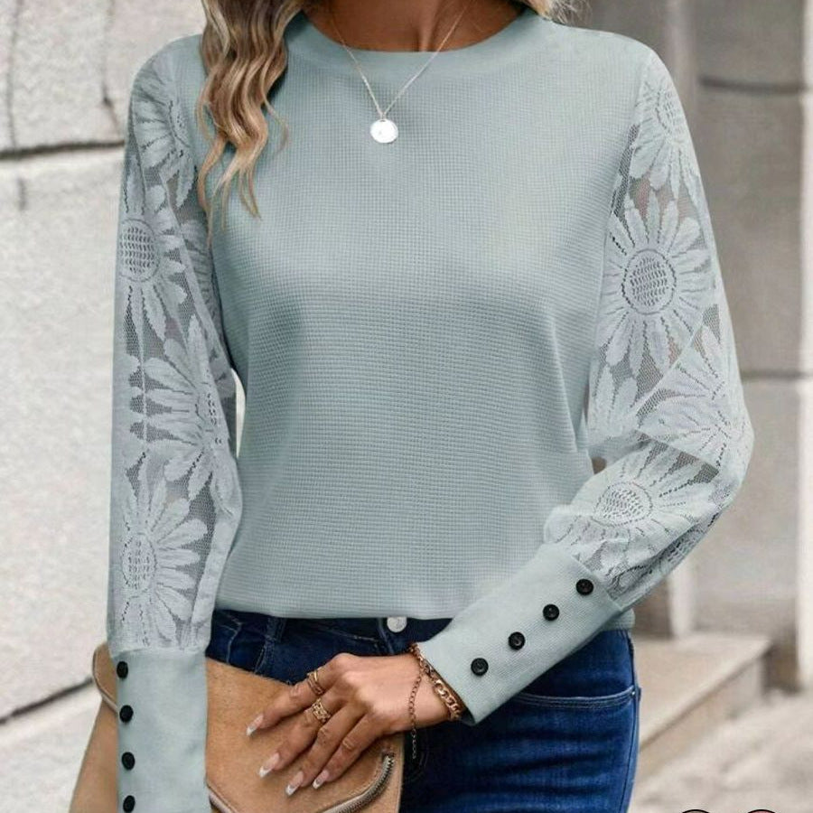 Ladies Elegant Top with Floral Crochet Sleeves Lisslune