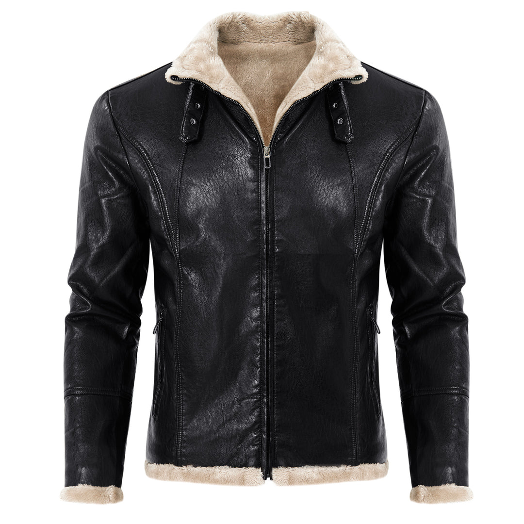 Men's elegant synthetic leather jacket with warm lining Lisslune