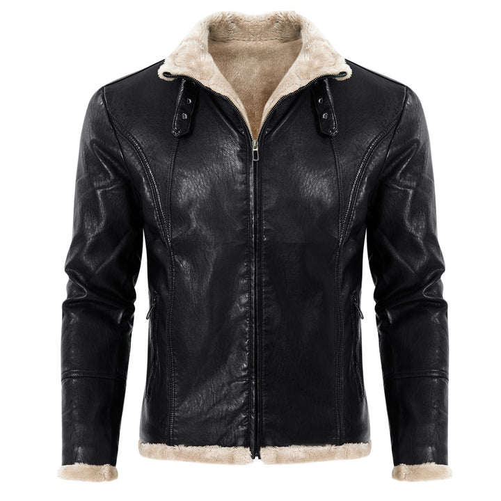 Men's elegant synthetic leather jacket with warm lining Lisslune