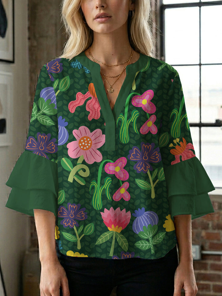 Women's blouse with voluminous sleeves and floral design Lisslune