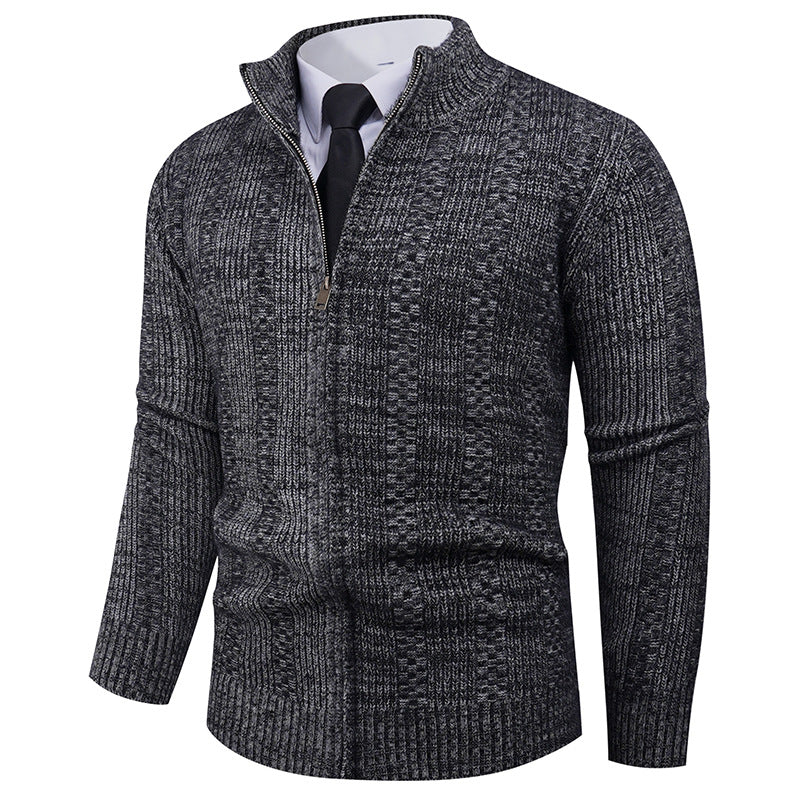 Men's knitted sweater with stand-up collar and full-length zipper Lisslune