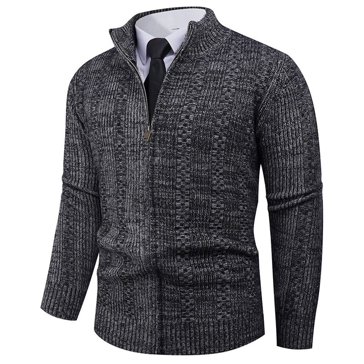 Men's knitted sweater with stand-up collar and full-length zipper Lisslune