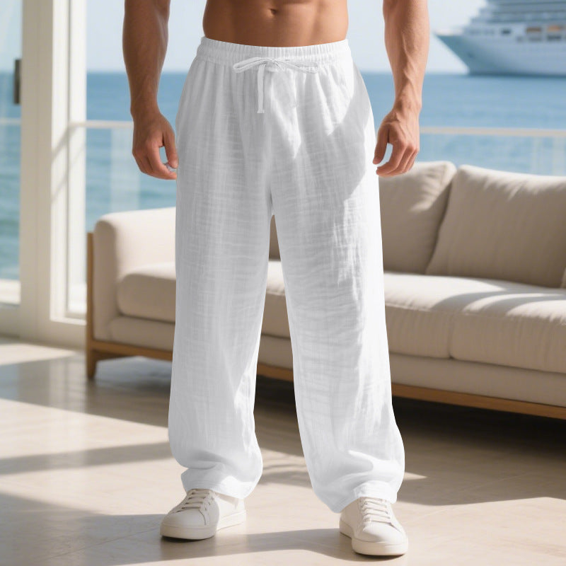 Men's relaxed linen trousers with elastic waistband and loose fit Lisslune