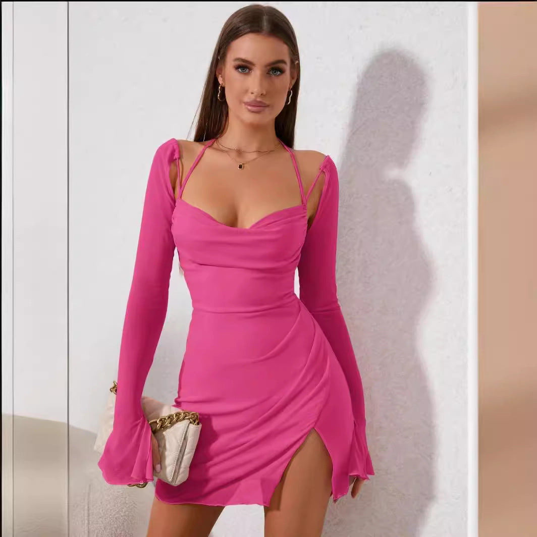Ladies fitted dress with sophisticated long sleeve design and stylish cut-outs