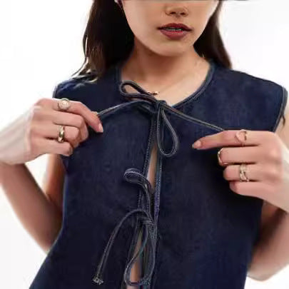Women's Denim Bustier Vest with Lacing Lisslune