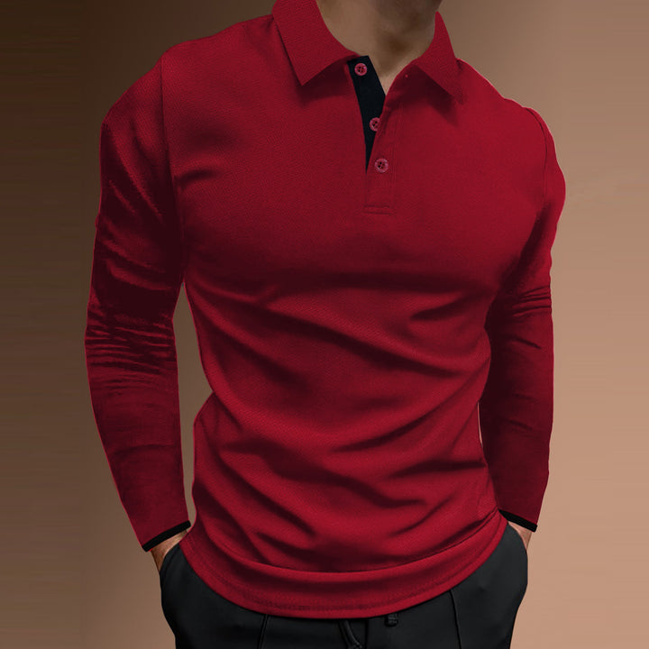 Men's elegant long-sleeve polo shirt with textured fabric Lisslune