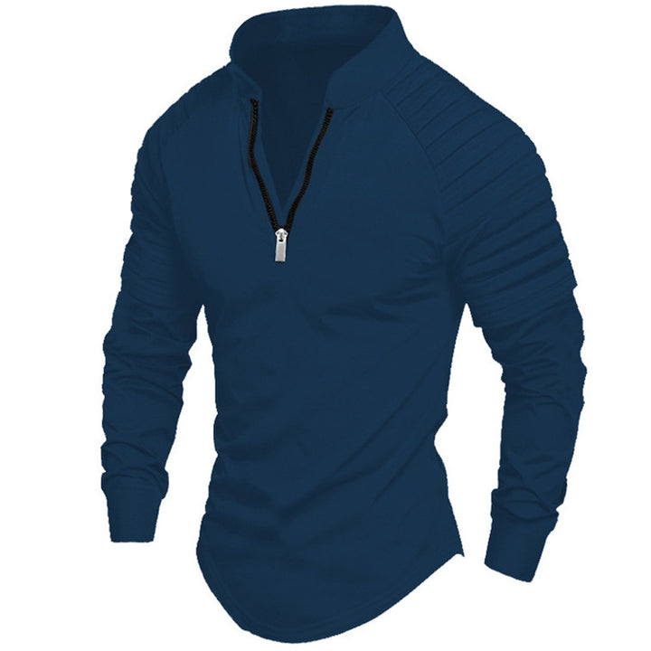 Men's sporty long-sleeve shirt with stand-up collar and zipper Lisslune