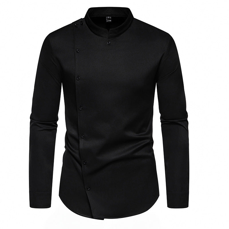 Men's long sleeve shirt with modern button design and stand-up collar Lisslune