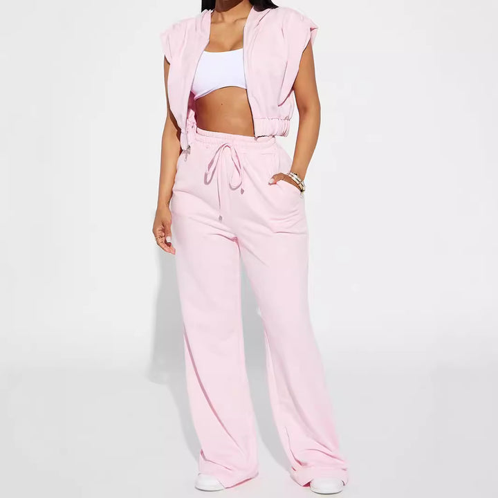 Women's wide sweatpants with elastic waistband and drawstring Lisslune
