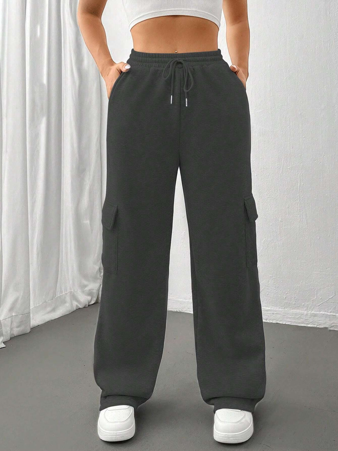 Women's Cargo-Style Leisure Pants with Elastic Waistband and Practical Side Pockets Lisslune