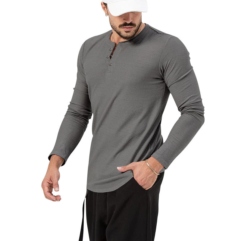 Men's Long Sleeve Henley Shirt with Stylish Button Closure Lisslune