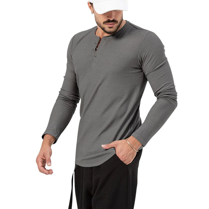 Men's Long Sleeve Henley Shirt with Stylish Button Closure Lisslune