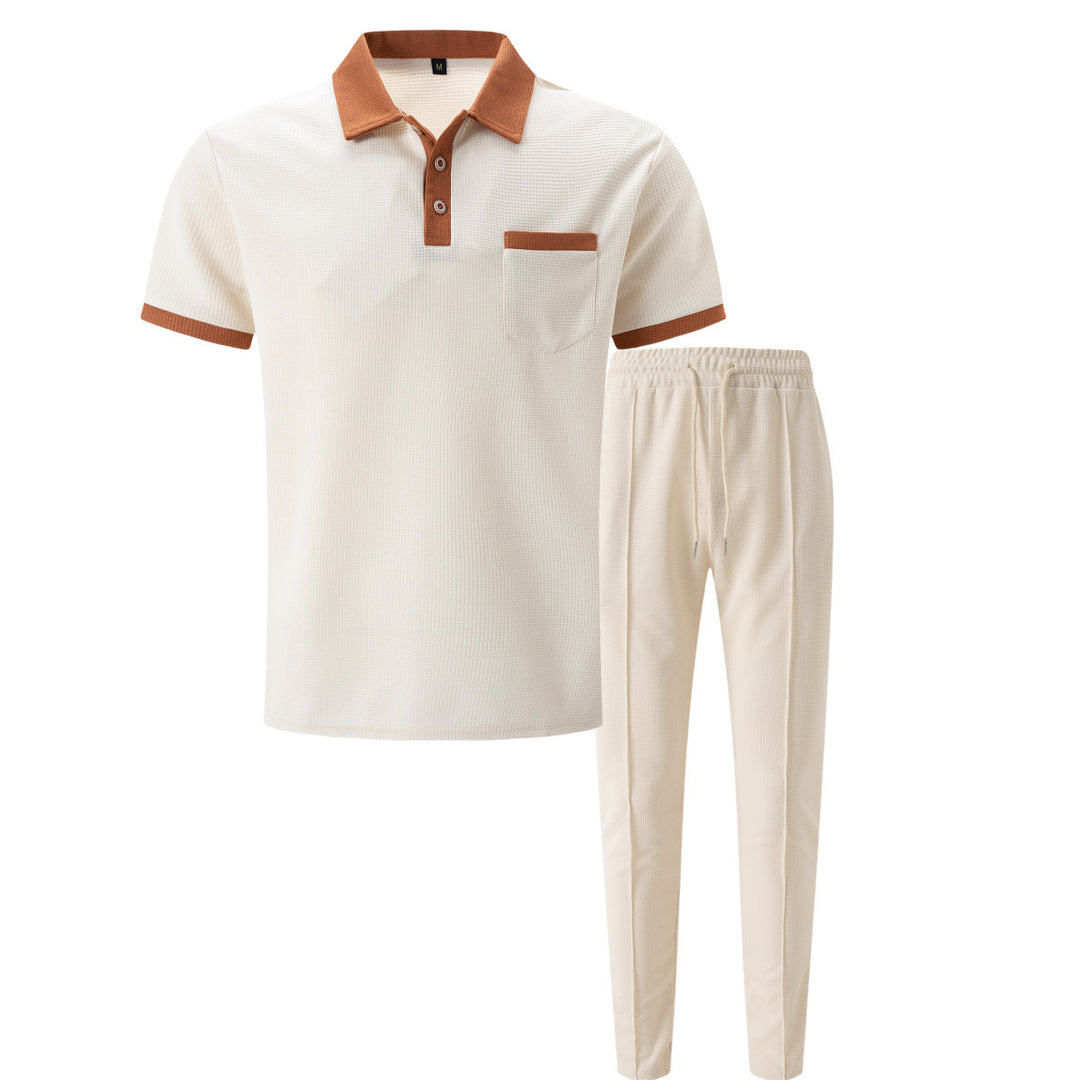 Men's elegant leisure set with textured polo shirt and comfortable pants Lisslune