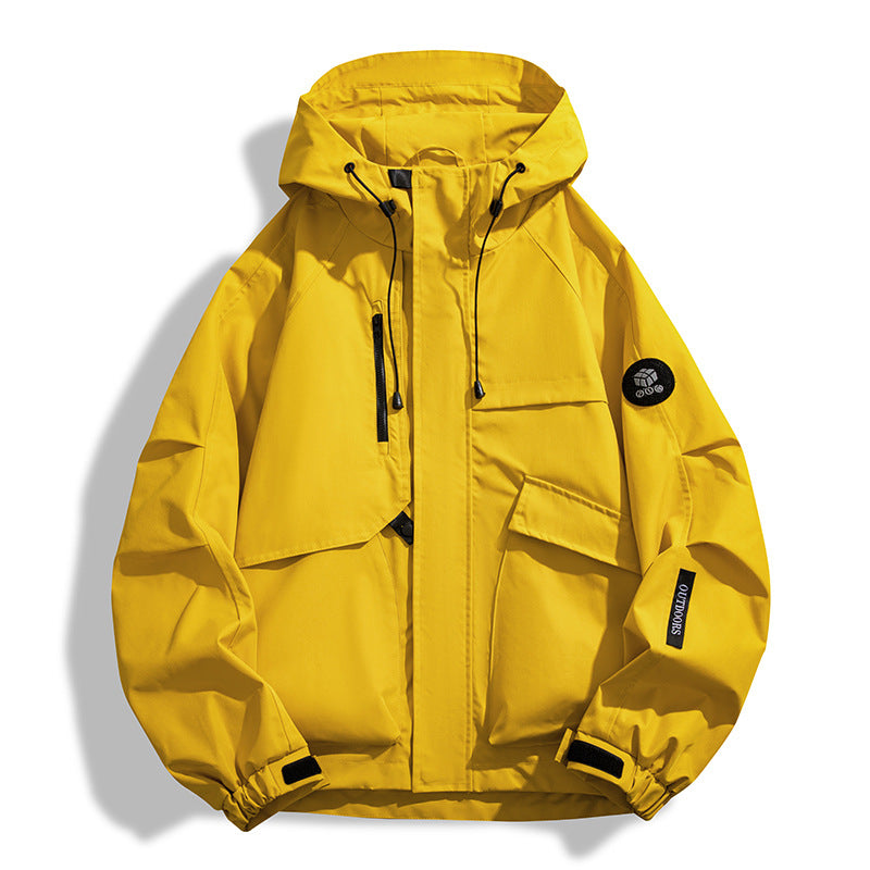 Men's All-Weather Jacket with Practical Pockets and Adjustable Hood Collar Lisslune
