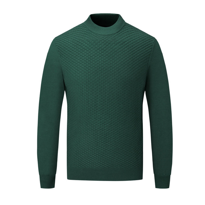 Men's Fine Knit Pullover with High Collar and Textured Surface Lisslune
