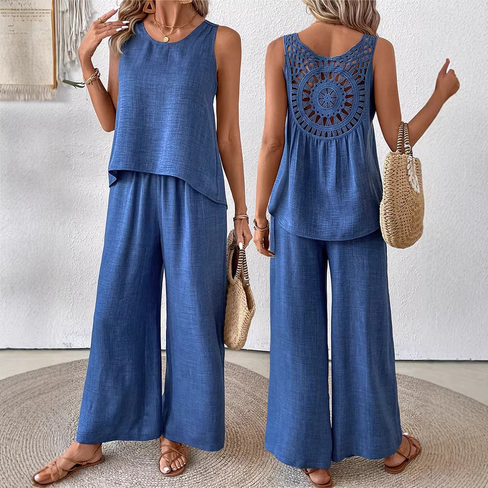 Women's airy summer set with crocheted back and loose fit Lisslune