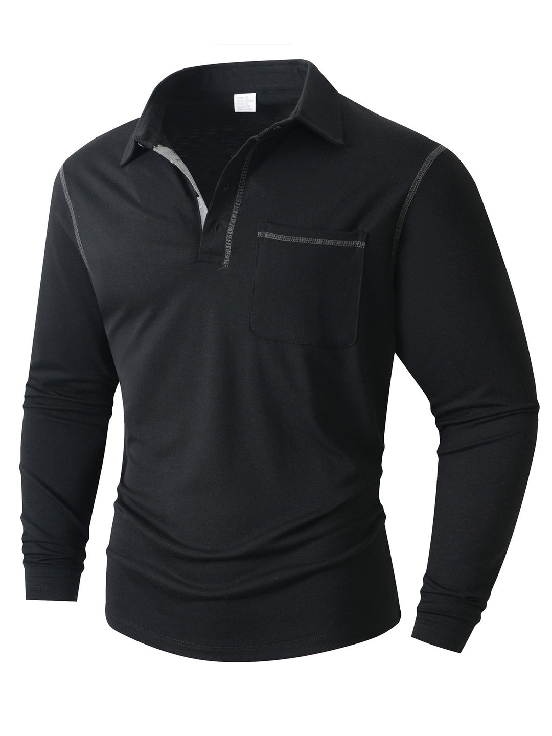 Men's stylish long sleeve polo shirt with practical chest pocket and elegant contrast details Lisslune