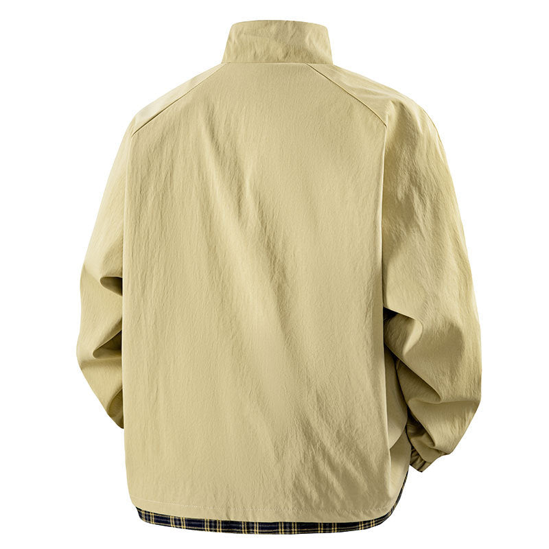Men's Transitional Jacket with Stylish Check Detail and Adjustable Collar Lisslune