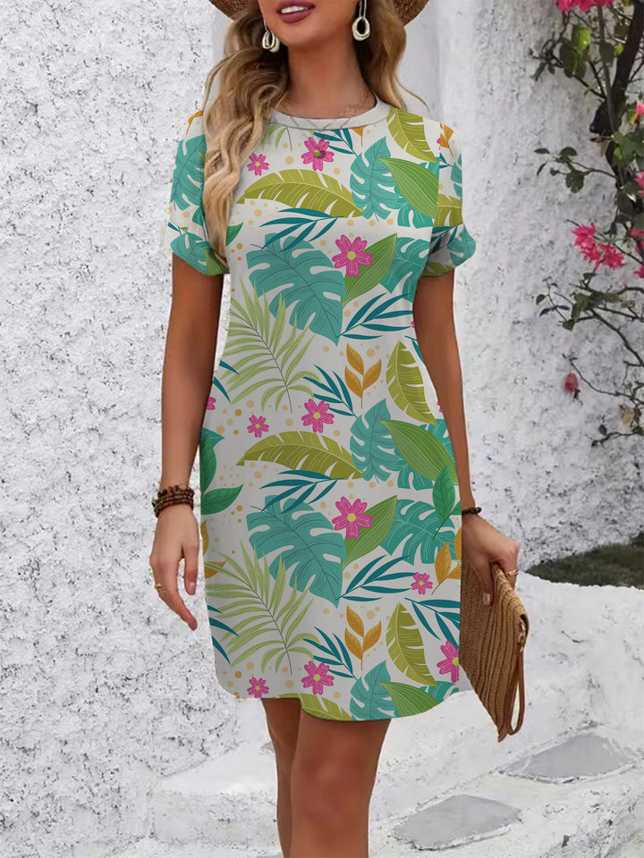 Women's casual short-sleeve dress with modern houndstooth pattern and comfortable fit Lisslune