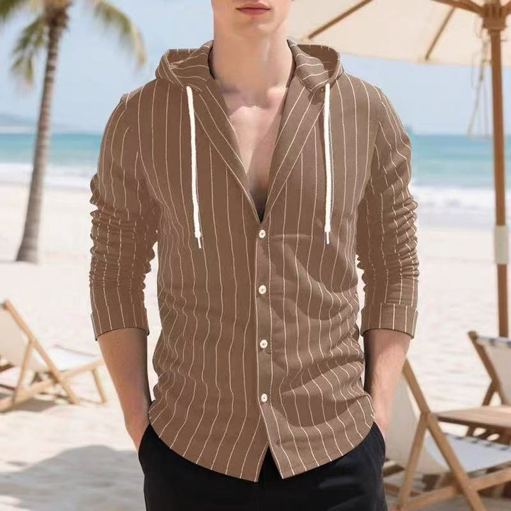 Men's casual knitted shirt with hood and striped pattern Lisslune