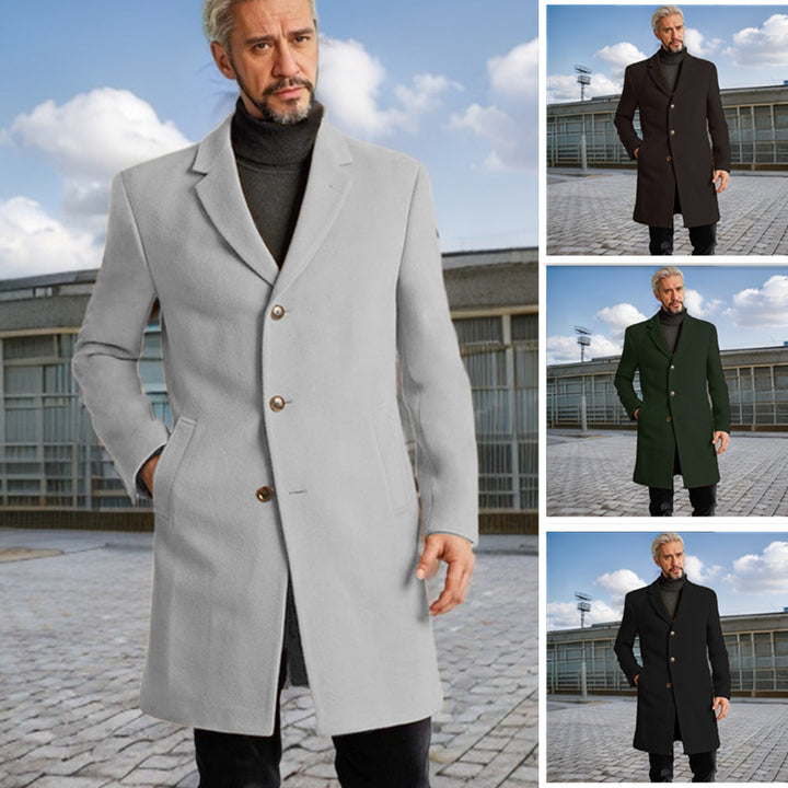 Men's Elegant Long Coat with Fashionable Buttons and High-Quality Fabric Lisslune