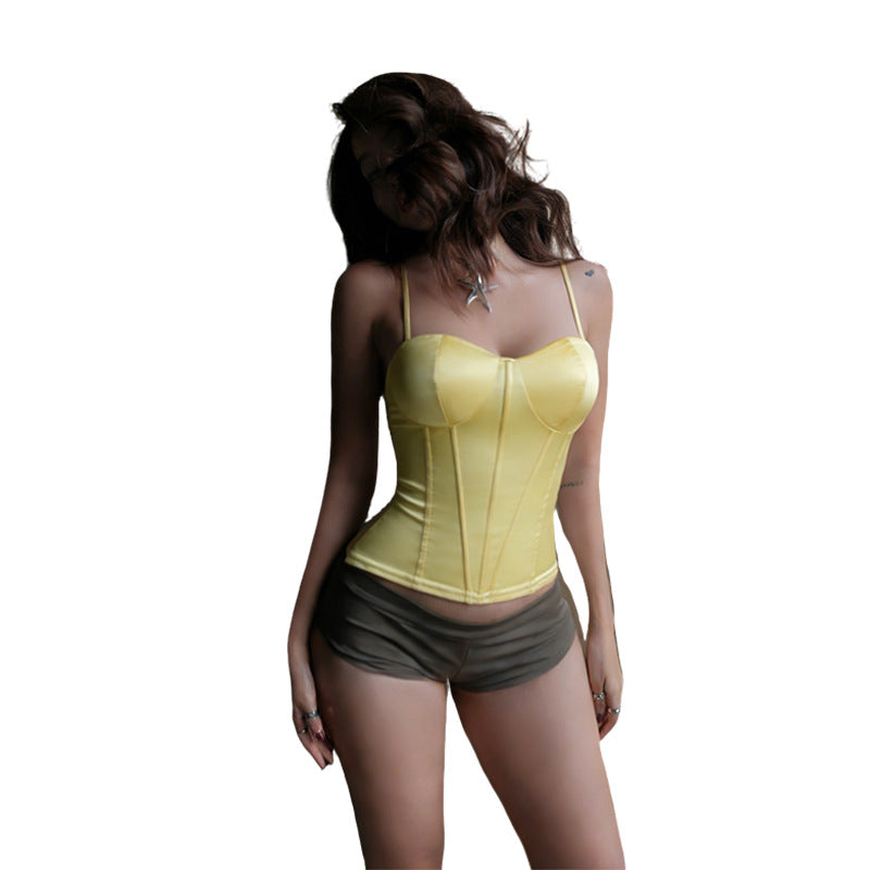 Women's corset top with refined boning and adjustable straps Lune London
