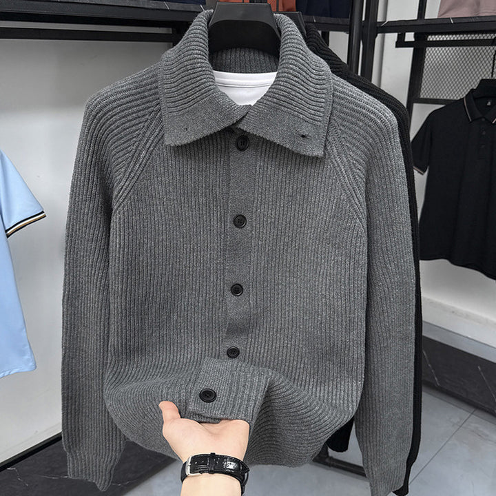 Men's cardigan with soft ribbed knit pattern and button-down collar Lisslune