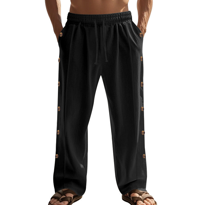 Men's casual beach pants with side button details and elastic waistband Lisslune