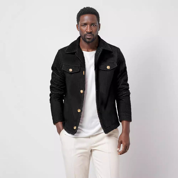 Men's fashionable denim jacket with button placket and pockets Lisslune
