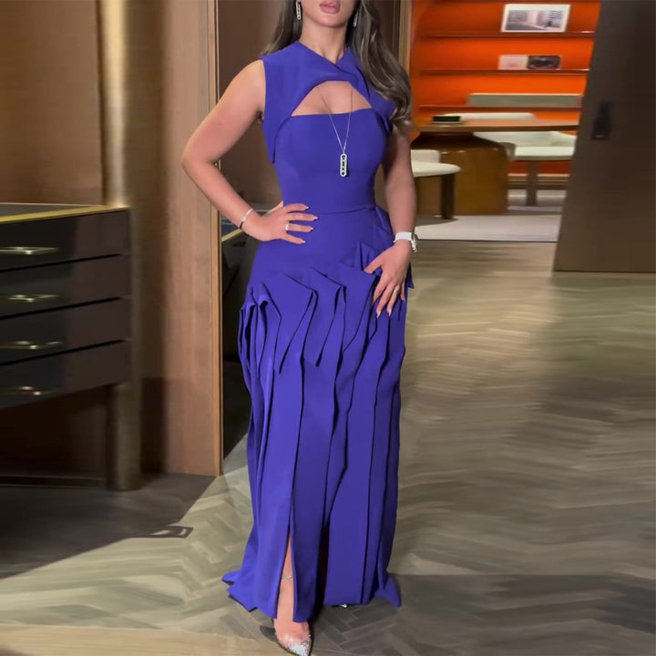 Ladies maxi dress with extraordinary cut-out and voluminous drapings Lisslune