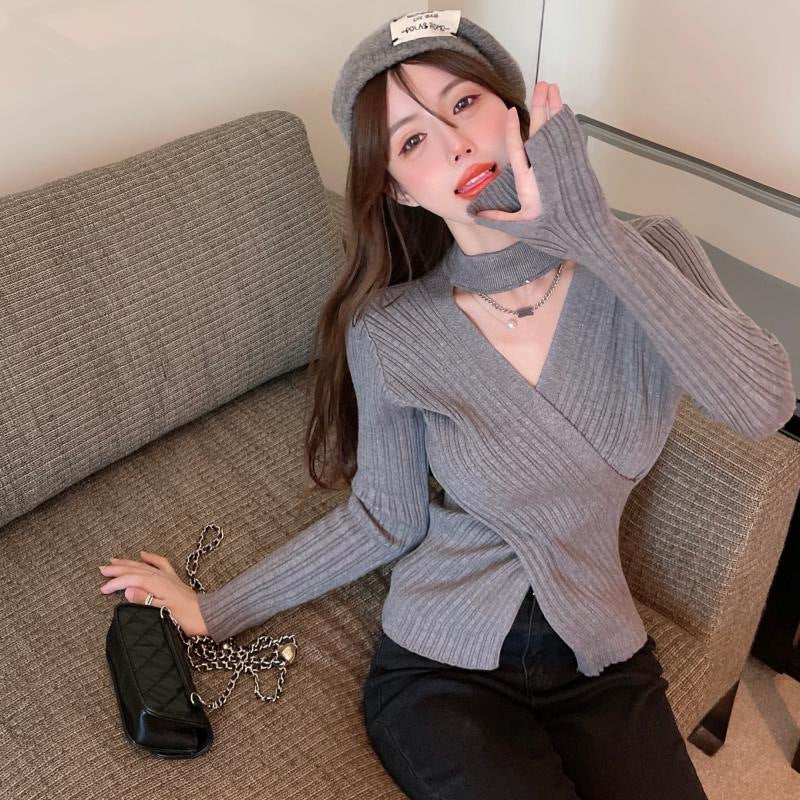 Women's elegant wrap top made of ribbed knit material Lisslune