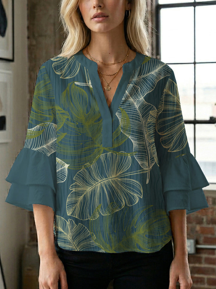 Ladies blouse with voluminous ruffled sleeves and floral print Lisslune