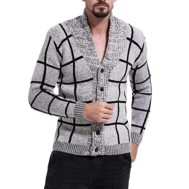 Men's fashionable cardigan with check pattern and elegant lapel Lisslune