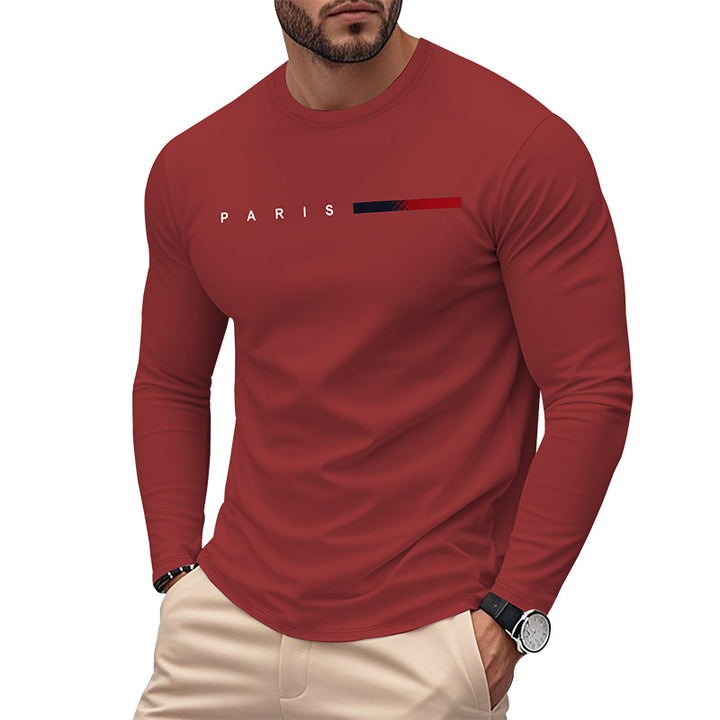 Men's Long Sleeve T-Shirt with Modern Paris Print and Elastic Hem Lisslune