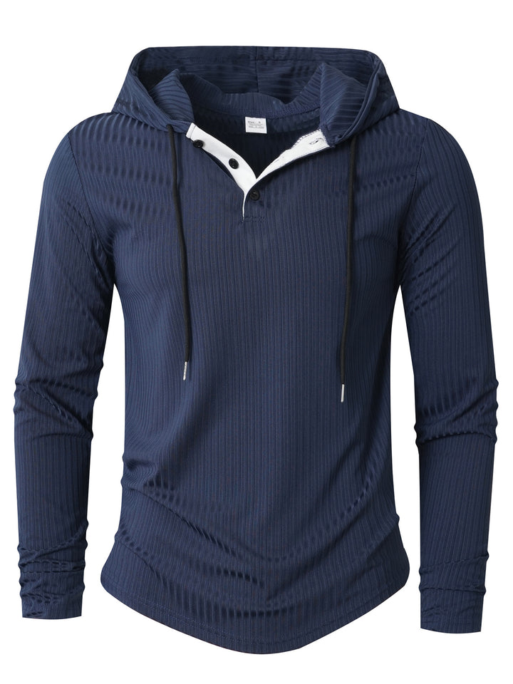 Men's Athletic Long Sleeve Hoodie with Textured Surface Lisslune