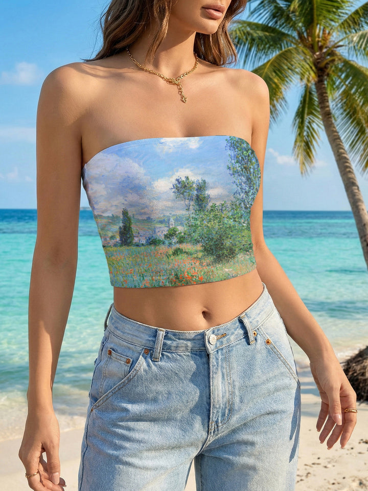 Women's Bandeau Top with Creative Marble Design Lisslune
