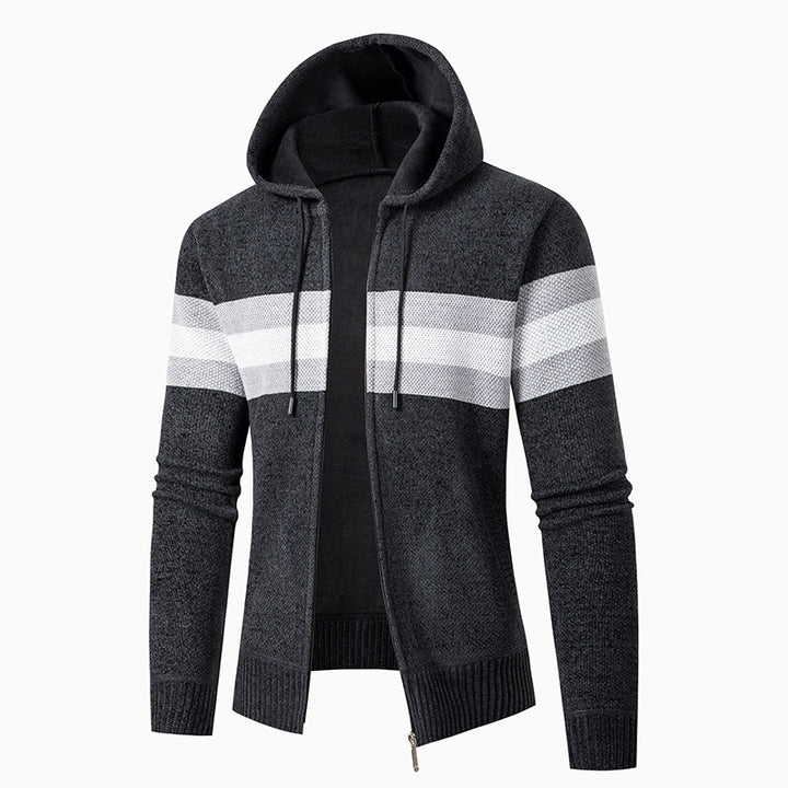 Men's casual hoodie cardigan with contrast stripes Lisslune