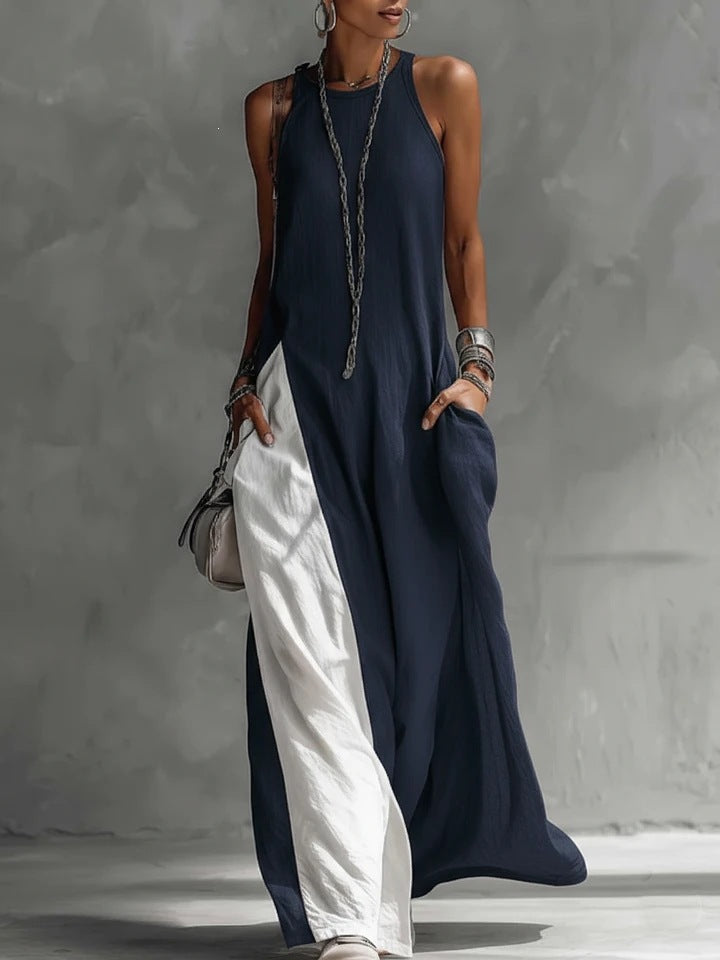 Women Casual Maxi Dress with Asymmetrical Cut and Deep Back Neckline Lisslune