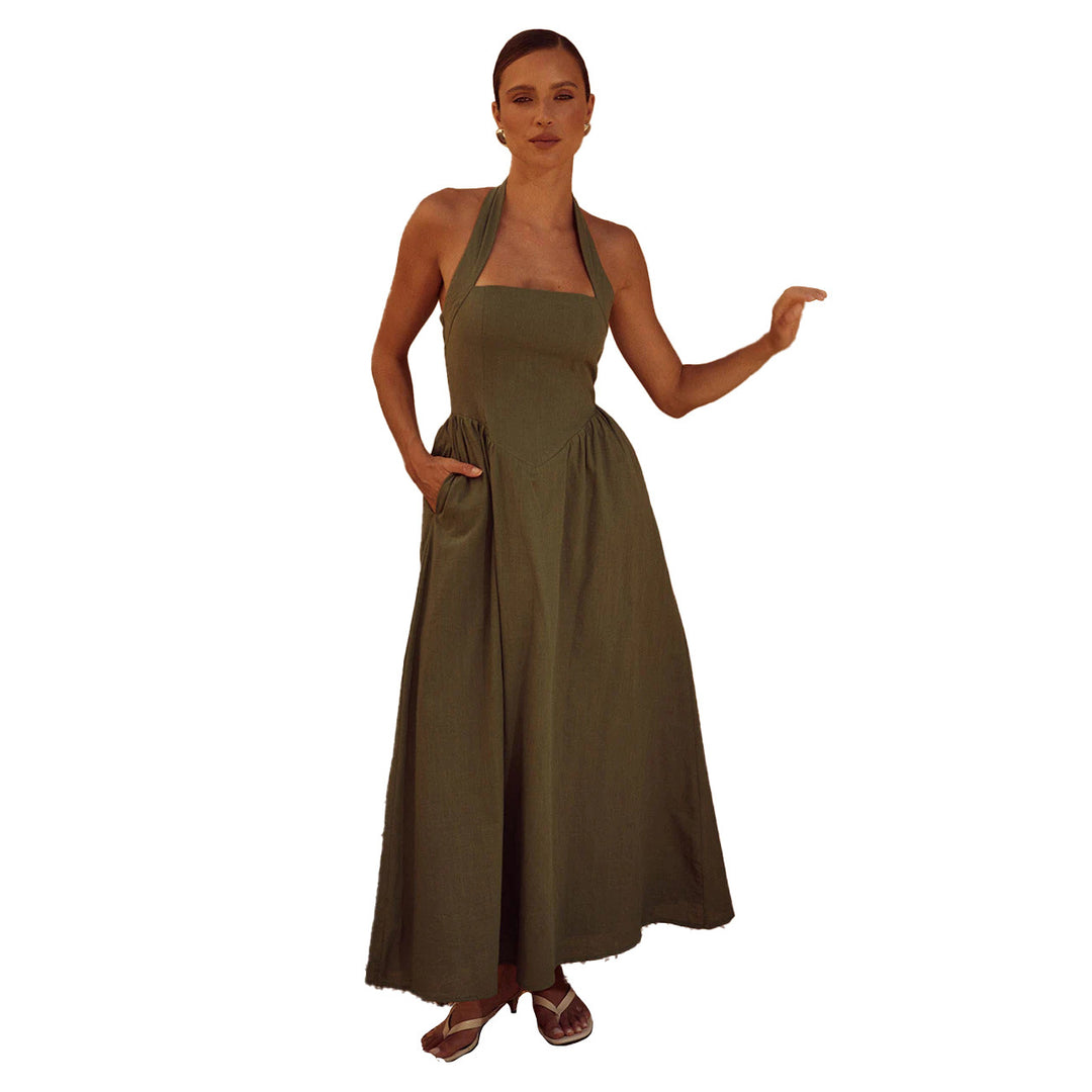 Women's maxi dress with deep back neckline and elegant fit